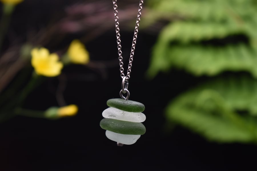 Highland Sea Glass and Sterling Silver Stacked Necklace