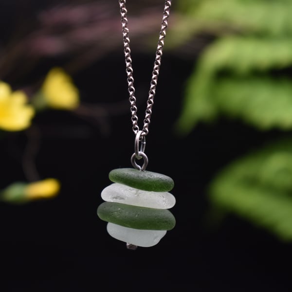 Highland Sea Glass and Sterling Silver Stacked Necklace