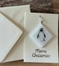 Unique Handcrafted Christmas Card with Artisan Fused Glass Rockhopper Penguin 
