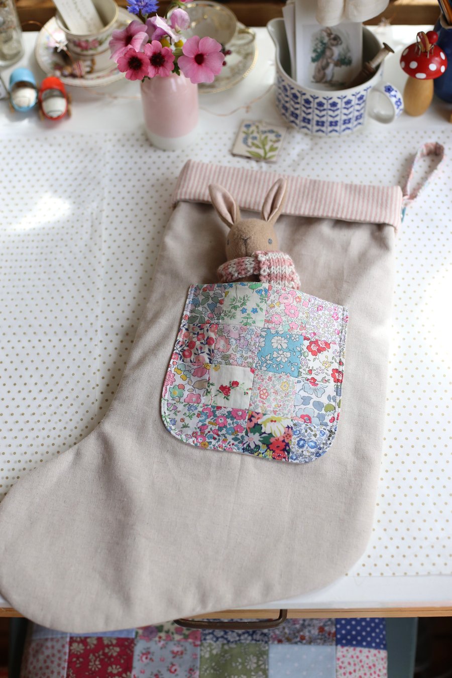 Liberty Patchwork pocket Stocking -pinks