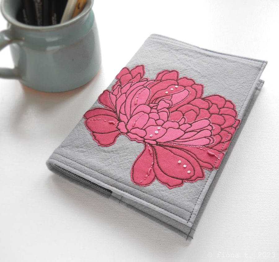 RESERVED LISTING A6 free motion and hand embroidered floral notebook - pink