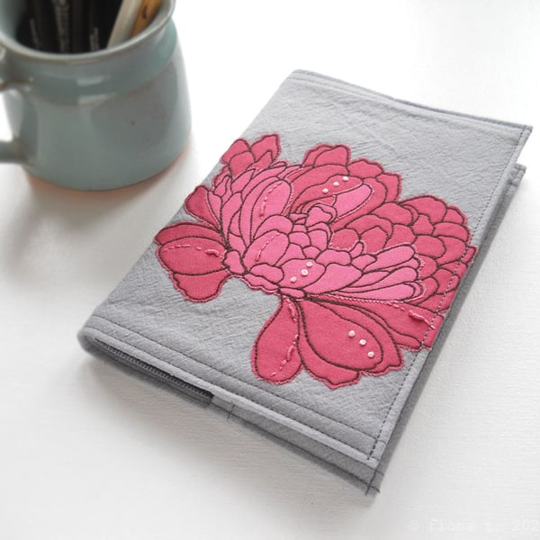 RESERVED LISTING A6 free motion and hand embroidered floral notebook - pink