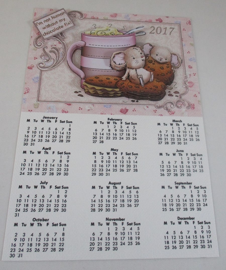 Handmade  Wall Calendar, mouse, chocolate 2017