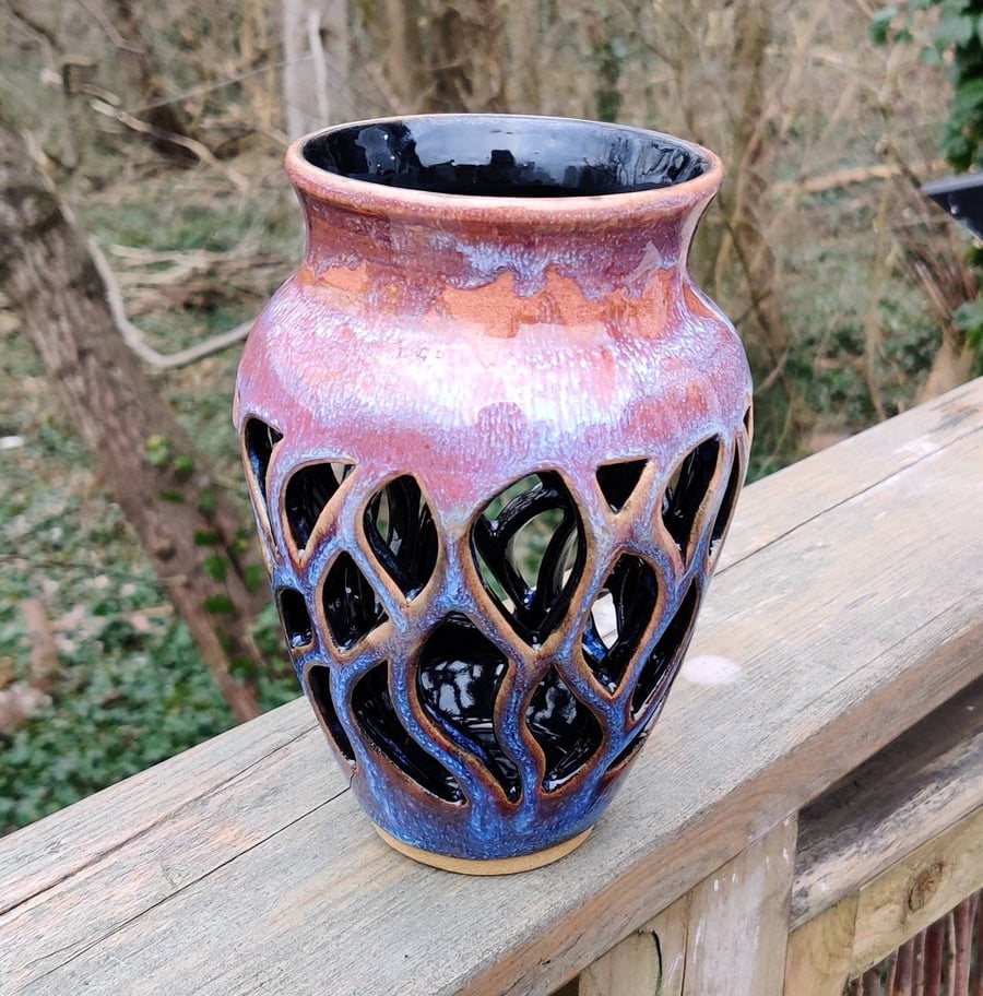Pink and Purple vase, handmade vase, ceramic vase, gift, vase, pierced vase