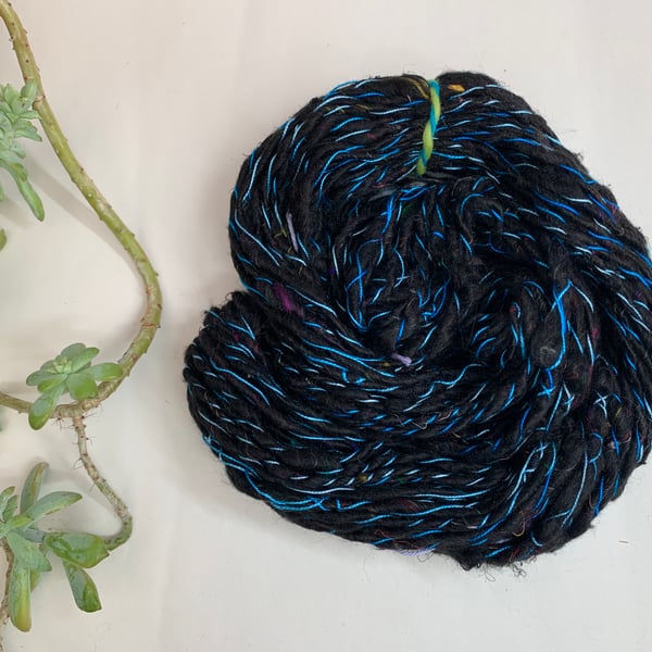 Hand spun yarn. Recycled sari silk. OOAK. 