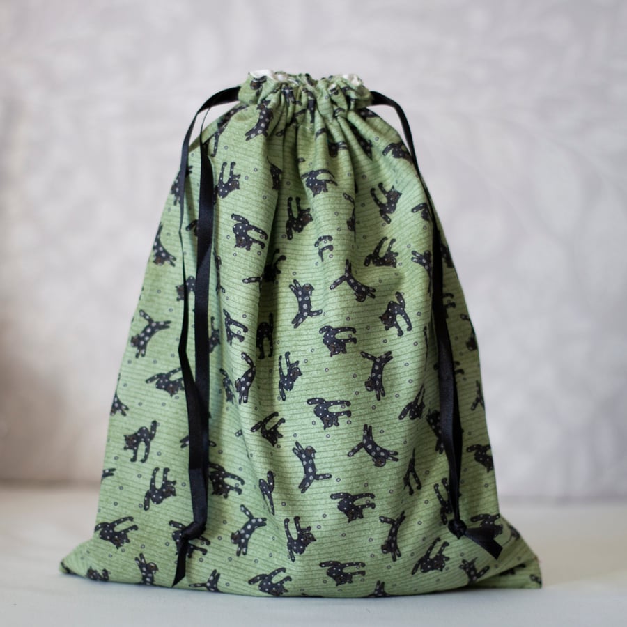 Reusable Lined Cotton Fabric Black Cat Drawstri... - Folksy