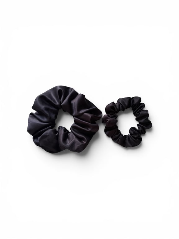 Organic Black Bamboo Silk Scrunchie Duo