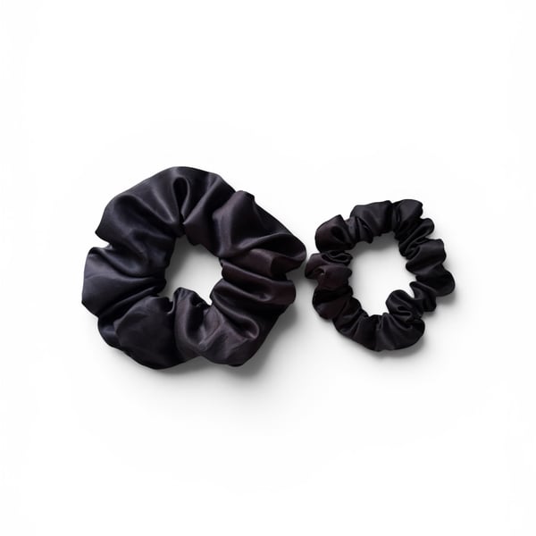 Organic Black Bamboo Silk Scrunchie Duo