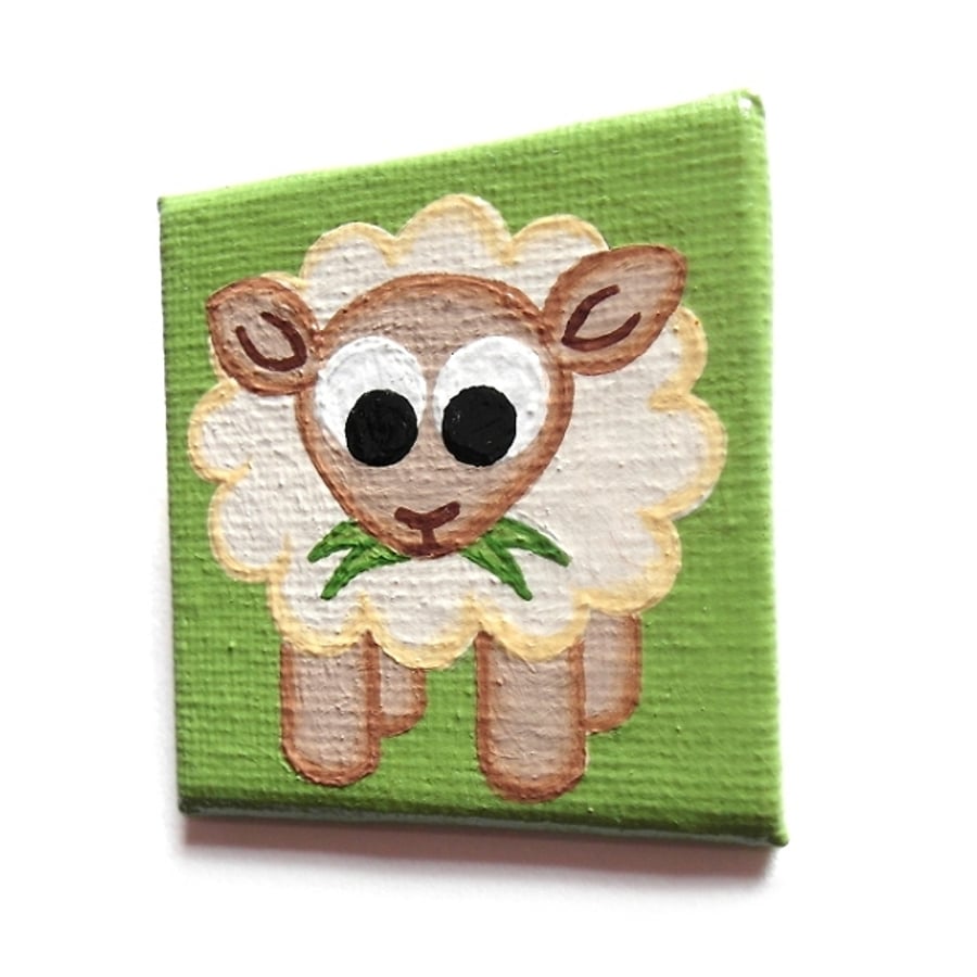 Cute Sheep Magnet - original hand painted fridge art with a cartoon ewe