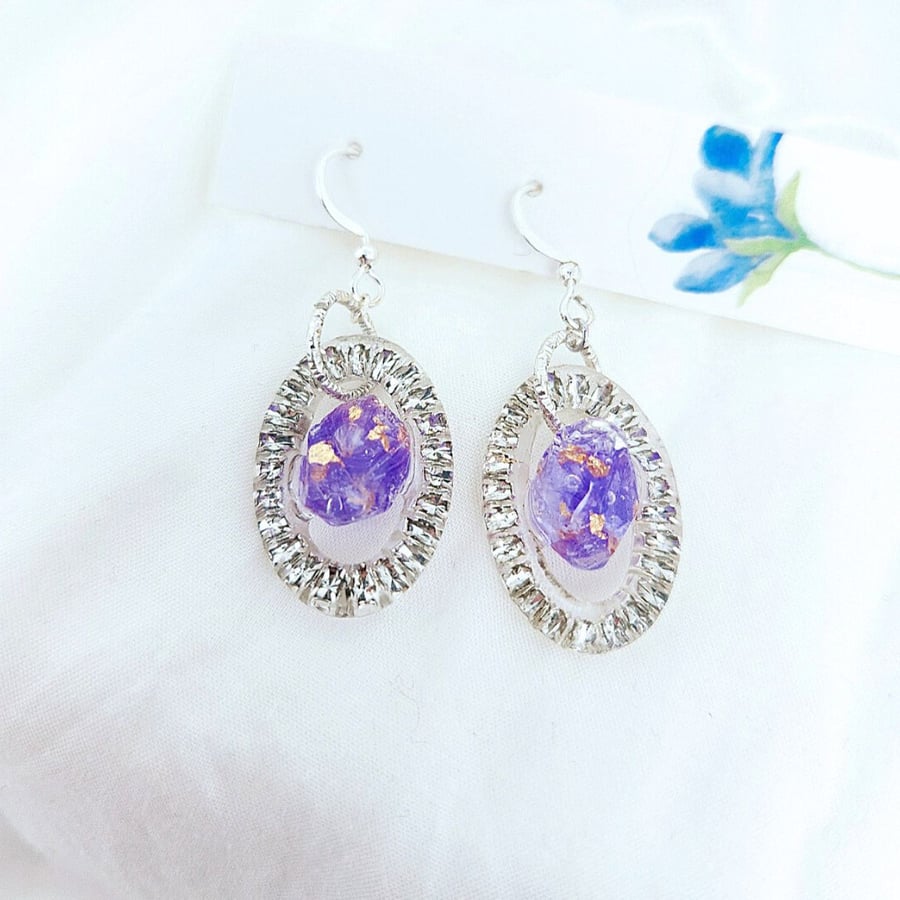 Dried flowers pendant earrings