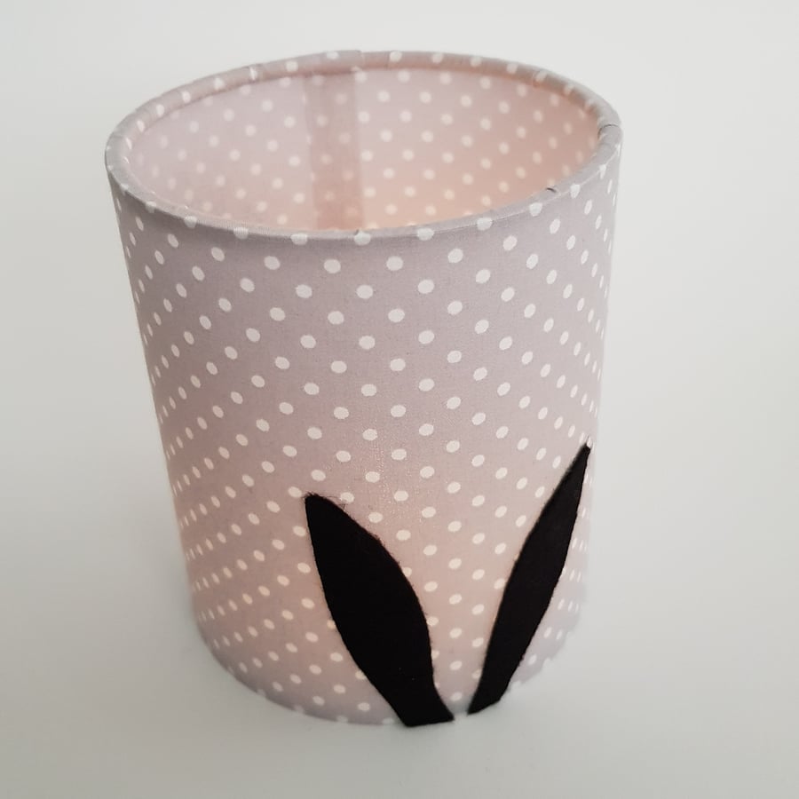Black Rabbit Ears Silhouette Lantern with LED candle (Grey & White Dot Fabric)
