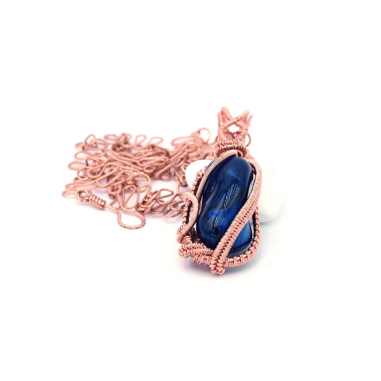 Lapiz lazuli pendant, wire wrapped pendant