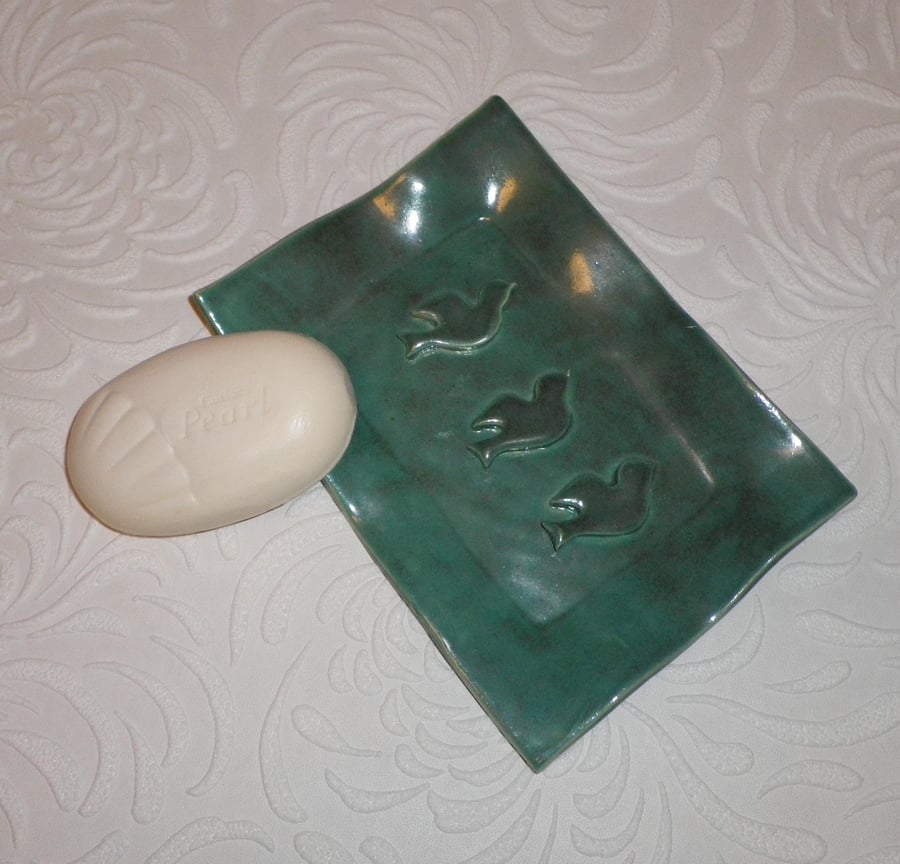 Soap dish with birds ceramics pottery ceramic handmade porcelain