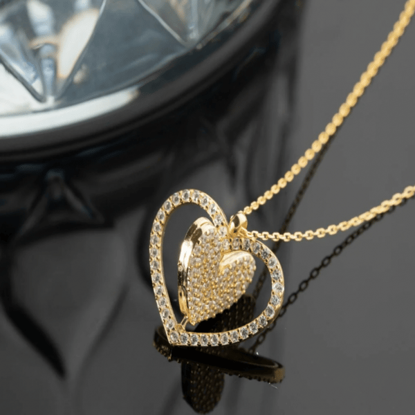 925 Sterling Silver Heart Necklace 14k Gold Plated With Dainty Zircon Stones