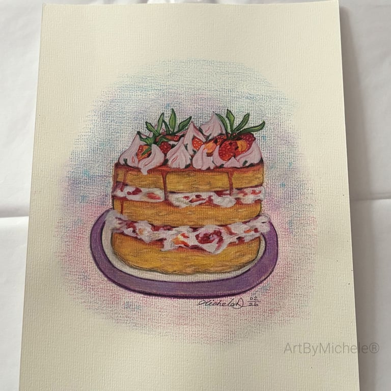 Original Artwork, 'Eton Mess Cake' 9x12, Mixed Media