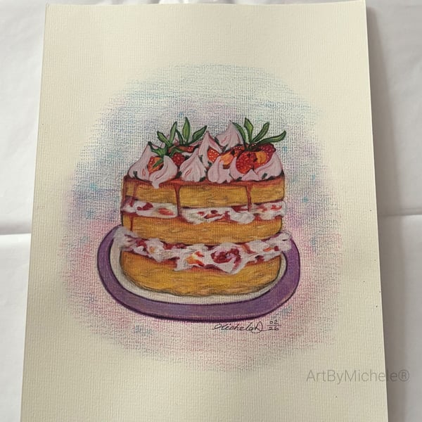 Original Artwork, 'Eton Mess Cake' 9x12, Mixed Media