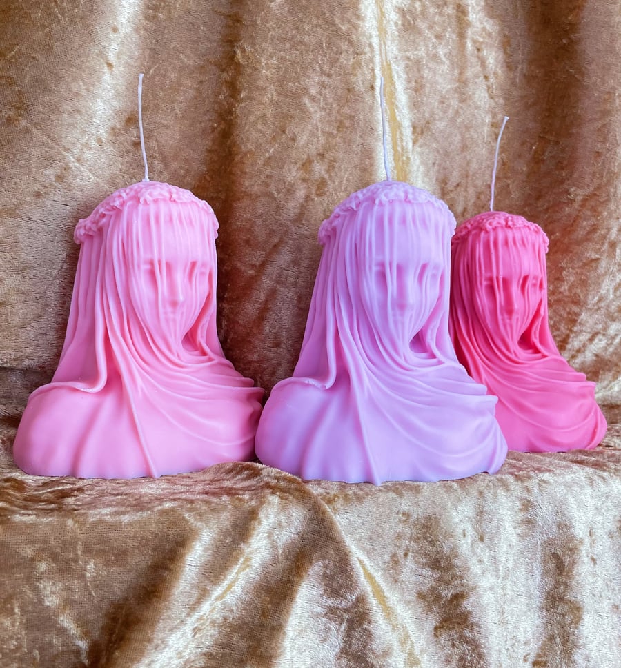 Large Unique Bust of Veiled Woman Kitsch Candle 