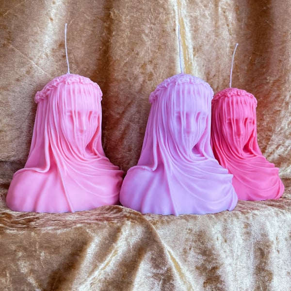 Large Unique Bust of Veiled Woman Kitsch Candle 
