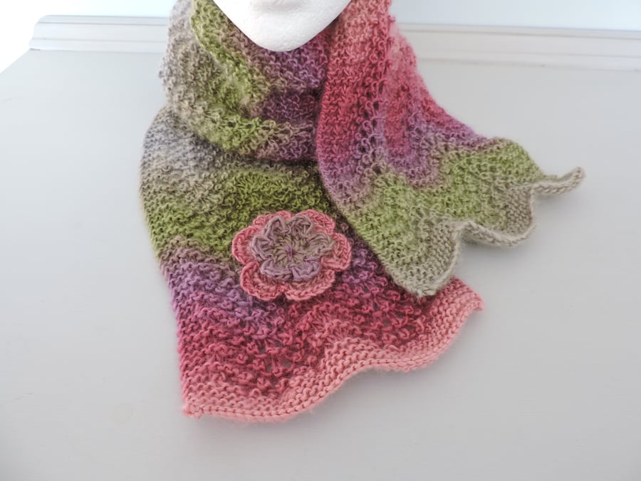 Knitted Scarf  Lacy and Wavy Pattern   