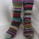 Hand-cranked Frankensox Knitted Ribbed Wool Socks Size 6 to 7