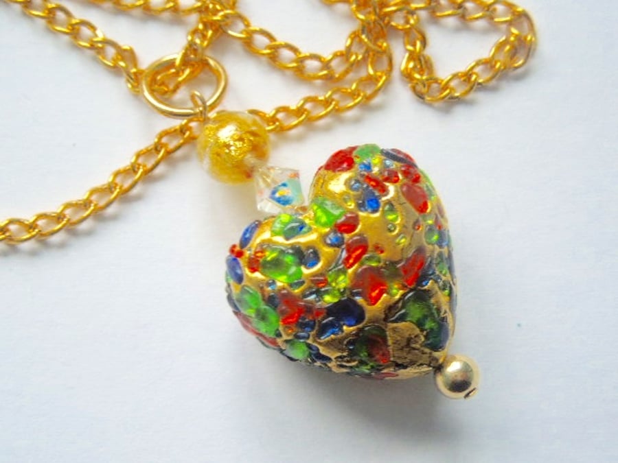 Murano glass gold heart pendant with Swarovski crystal