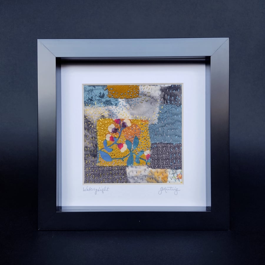 "Watery Light" - Abstract Coastal Landscape. Framed Textile Wall Art.