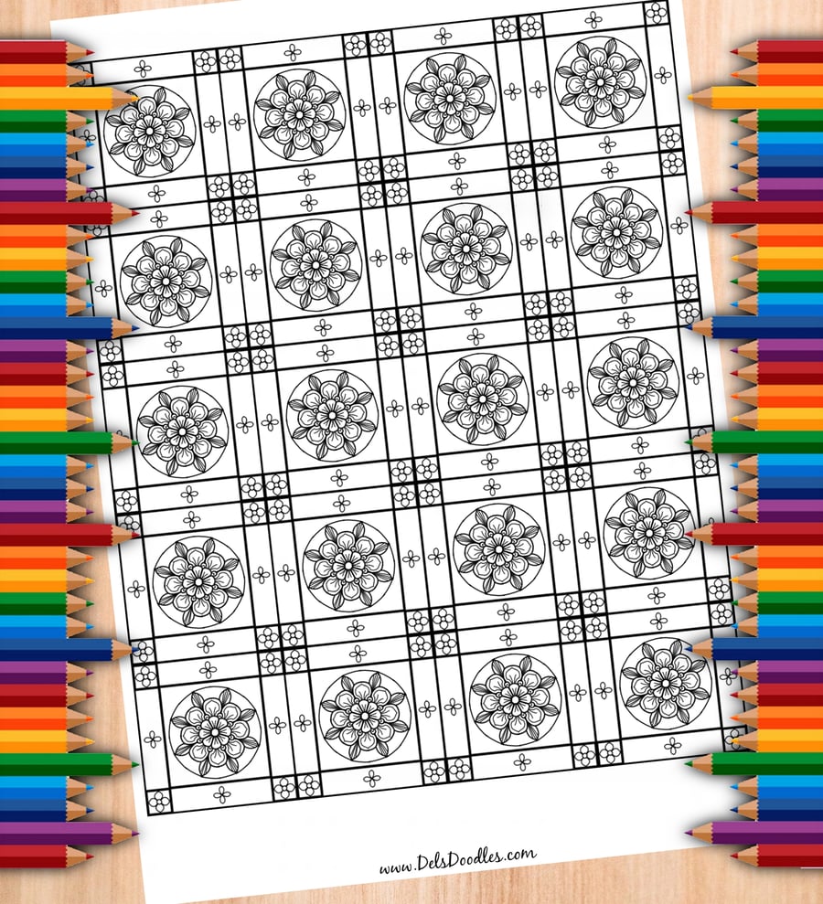 Digital Colouring Pack - Floral Tiling Patterns