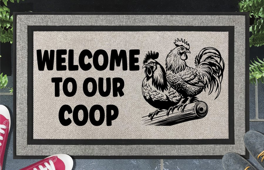 Welcome To Our Coop Door Mat No.2 - Rooster All Weather Doormat - 45x70cm 