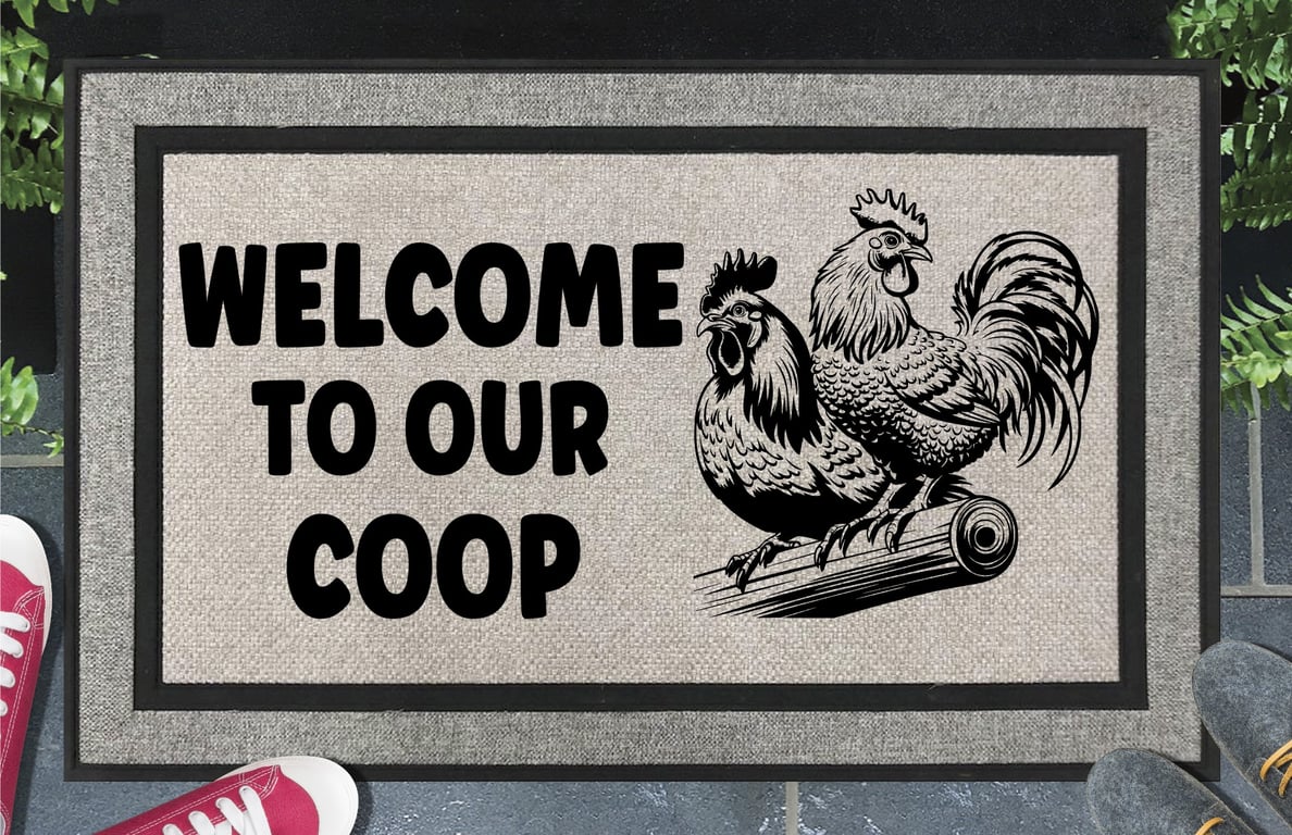Welcome To Our Coop Door Mat No.2 - Rooster All Weather Doormat - 45x70cm 