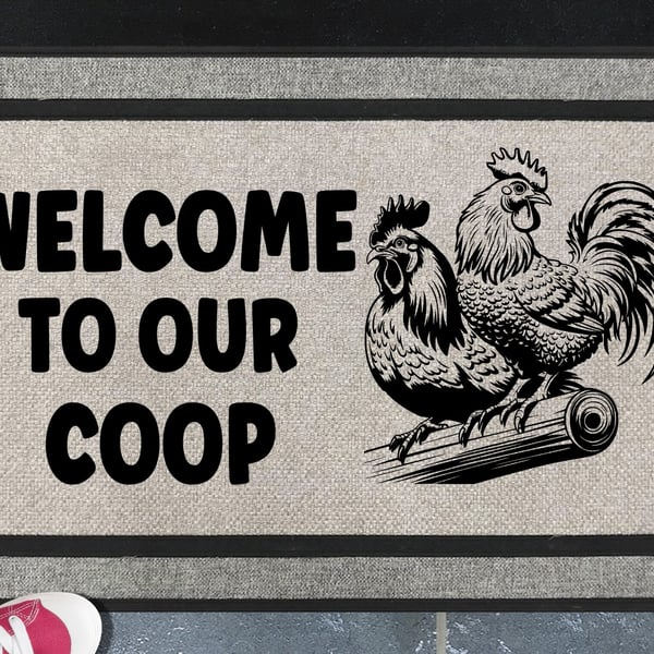 Welcome To Our Coop Door Mat No.2 - Rooster All Weather Doormat - 45x70cm 