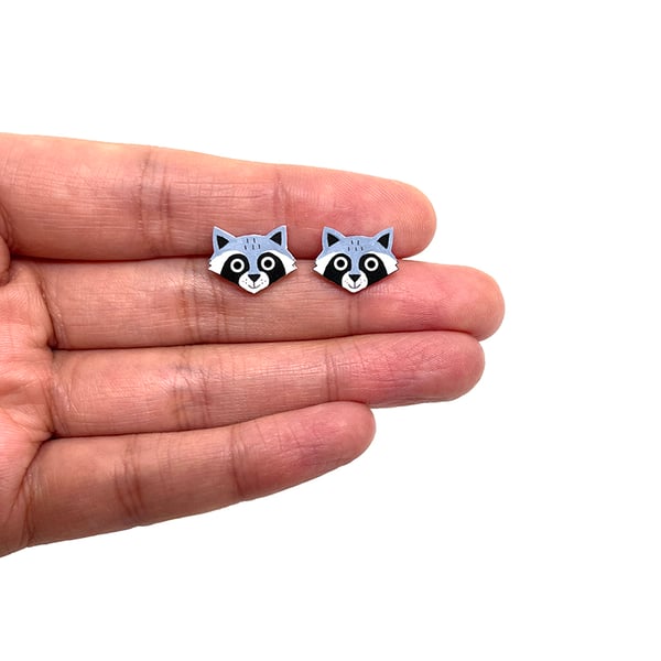 Racoon Stud Earrings - Handpainted - Trash Panda Earrings