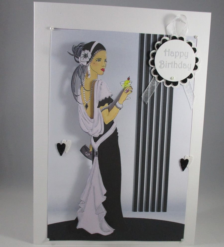 Art Deco Elegant Lady Birthday Card, Personalise