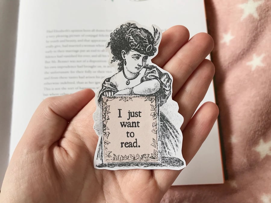 ‘I Just Want to Read’ Book Lover Illustration Sticker