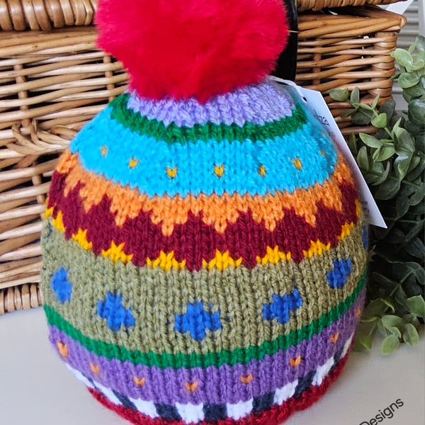 Designer Toddlers Traditional Fairisle Pompom Hat 1 - 2 Years Size