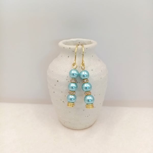 Glass Pearl Drop Earrings, Bridal Party Earrings, Handmade, Gift for Her