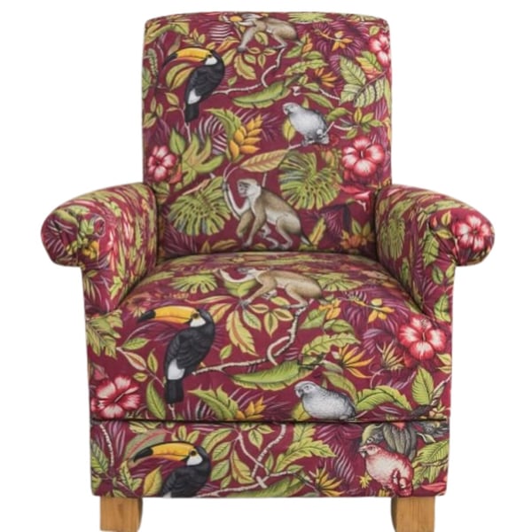 Rainforest Animals Fabric Adult Chair Armchair Red Nursery Monkeys Jungle