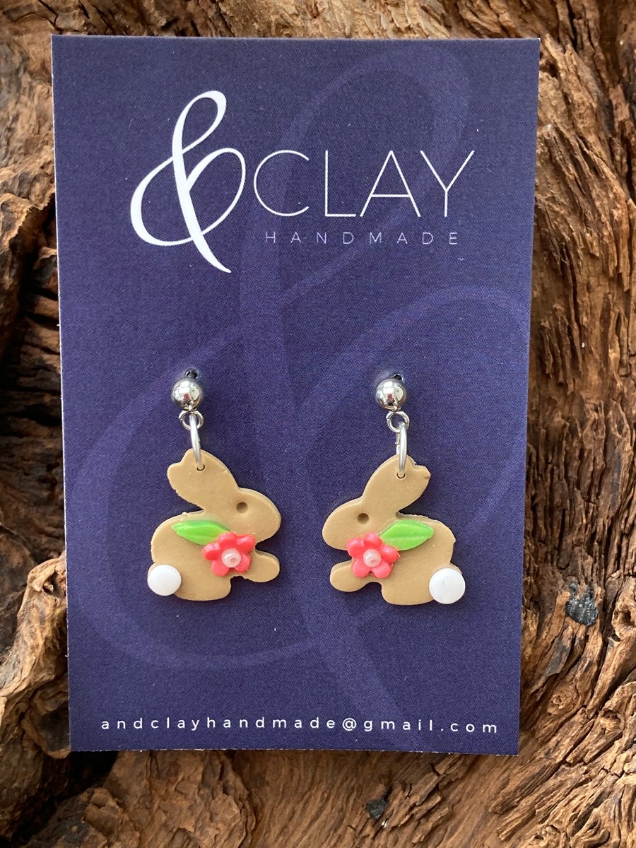 Floral Easter Bunny Polymer Clay Earrings