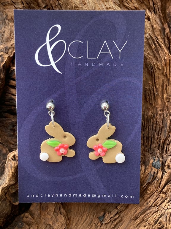 Floral Easter Bunny Polymer Clay Earrings