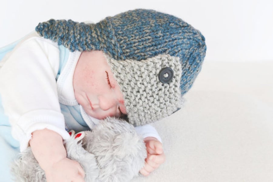 Newborn Baby Boys Trapper hat, Photo Prop Hat, Chunky Knit hat, Aviator hat
