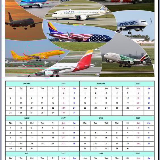 2027 A4 Aeroplanes Year At A Glance Card 