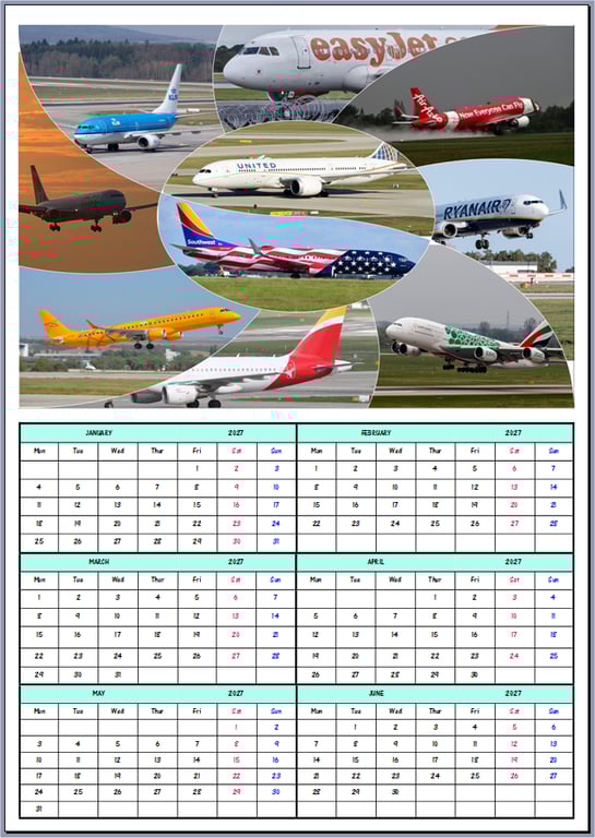 2027 A4 Aeroplanes Year At A Glance Card 
