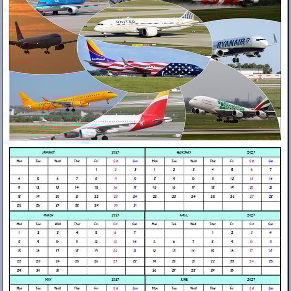 2027 A4 Aeroplanes Year At A Glance Card 