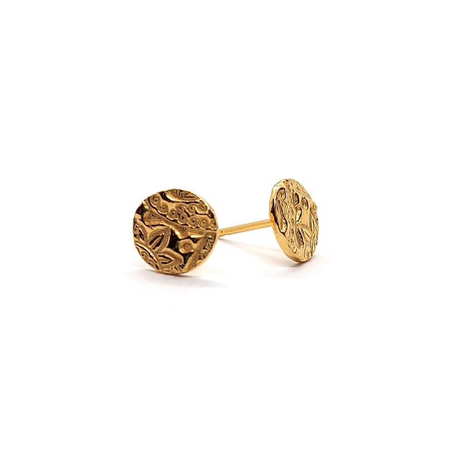 Yellow gold vermeil round Boho stud earrings