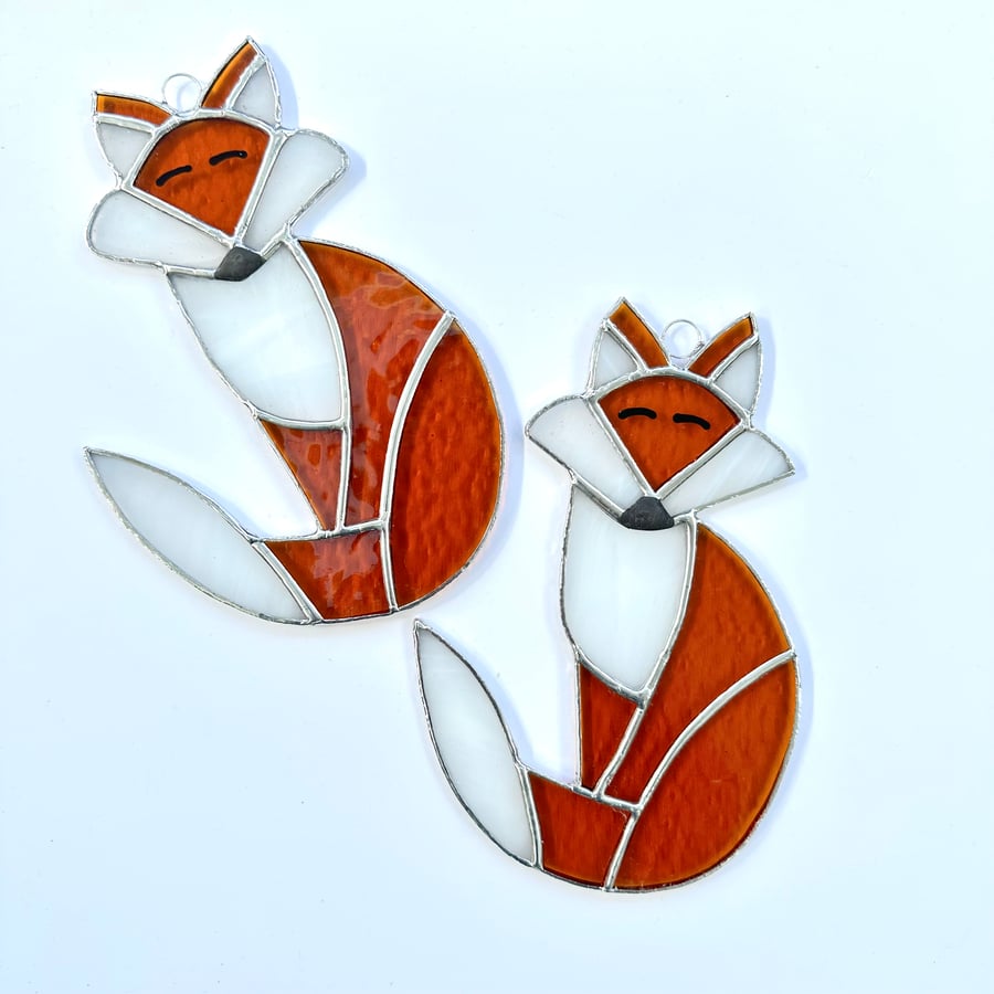 Stained Glass Fox Suncatcher Large - Handmade Hanging Decoration - Amber