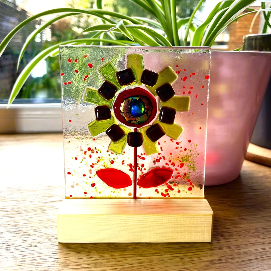 Green and Red Glass flower suncatcher