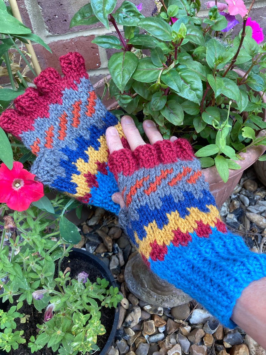 Hand knitted fingerless gloves
