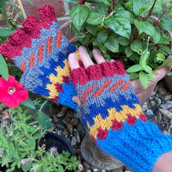 Hand knitted fingerless gloves