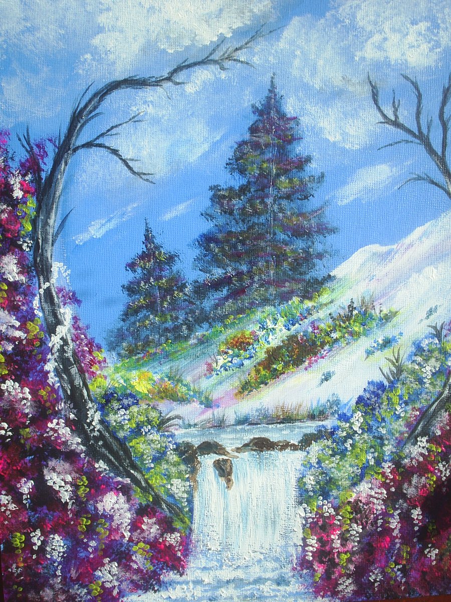 9x12 original acrylic waterfall fantasy art painting 133