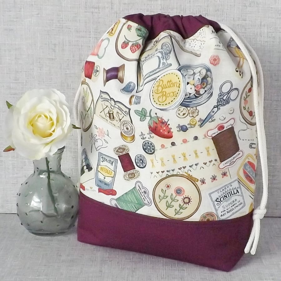 Project bag, drawstring bag, stitching, sewing