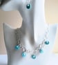 Turquoise & Shell Pearl Multi Charm Drop Fancy Silver Circle Chain Necklace Set - Image 4
